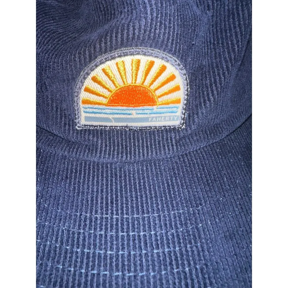 Faherty Brand Navy Corduroy Snapback Hat Sunrise Patch Adjustable Baseball Cap